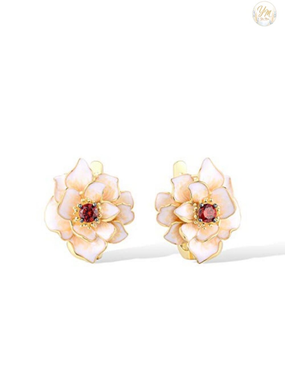 925 Sterling Silver Enamel Flower Drop Earrings Garnet